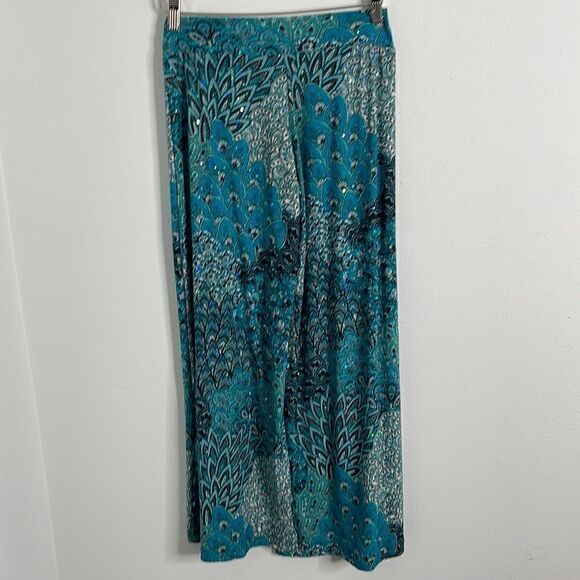 Dream Dance peacock flare pants.  Size small.  Sequin bling dotted throughout. - Picture 2 of 9